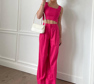 Lucy Paris - Tia Linen Pleated Wide Leg Pants