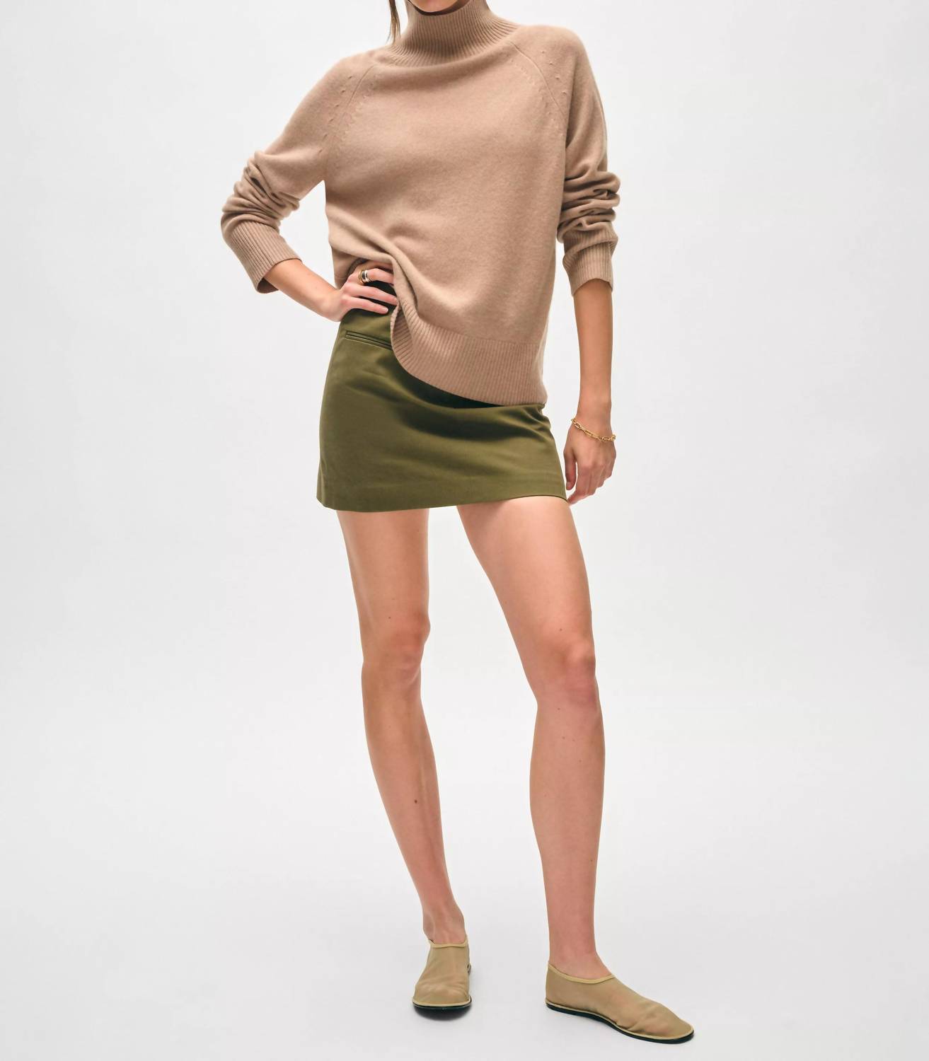 White + Warren - Cashmere Rib Trim Standneck Sweater