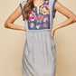 Andree By Unit - Floral Embroidered Stripe Dress