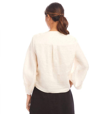 Karen Kane - Blouson Sleeve Linen Tie-Front Top