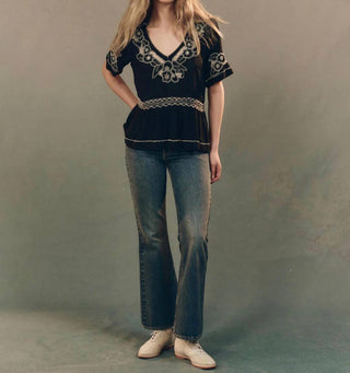 The Great. - Crest V Neck Short Sleeve Top