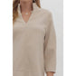 Style Usa - Faux Leather V Neck Top