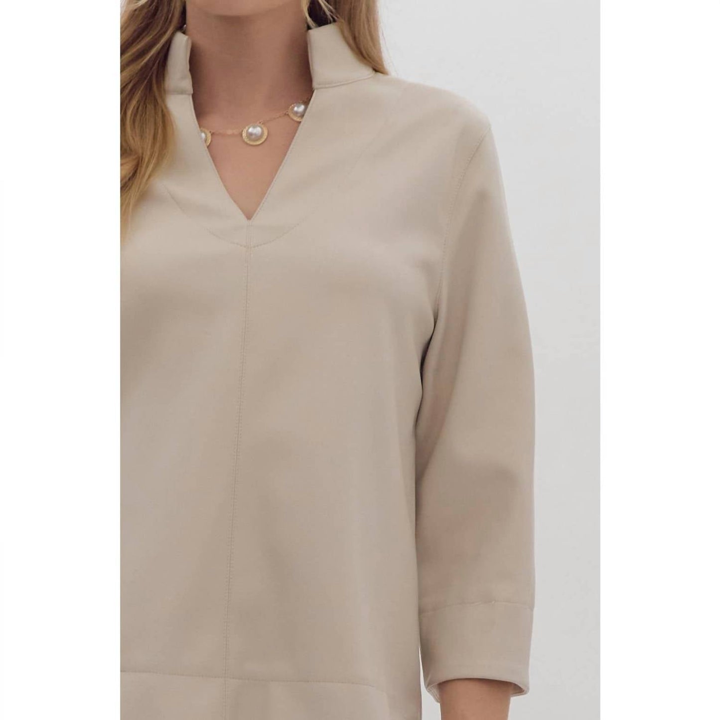 Style Usa - Faux Leather V Neck Top
