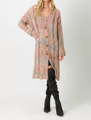 Mystree - Midi Length Distressed Multicolor Yarn Sweater