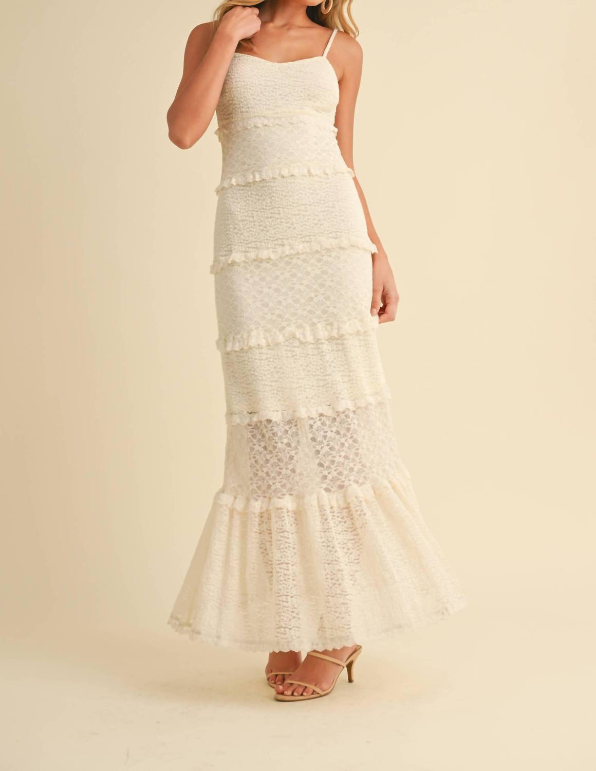 Klesis - Gracia Tiered Ruffled Lace Maxi Dress