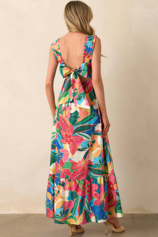 Skies Are Blue - Tropical Print Tiered Maxi Dress