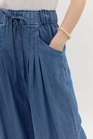 Entro - Pintuck Denim Wide Leg Pants