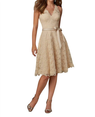 Morilee - Vneck Lace Bridesmaid Cocktail Dress With Satin Sash