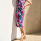 Joseph Ribkoff - Tropical Print Draped Front Midi Sheath Dress
