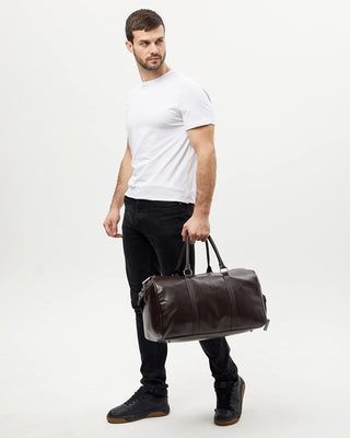 17.7 inch Gym Duffle Leather Bag with Shoe Compartment for Sports Travel - Adjustable Shoulder Strap, Weekender Travel Overnight Bag for Men