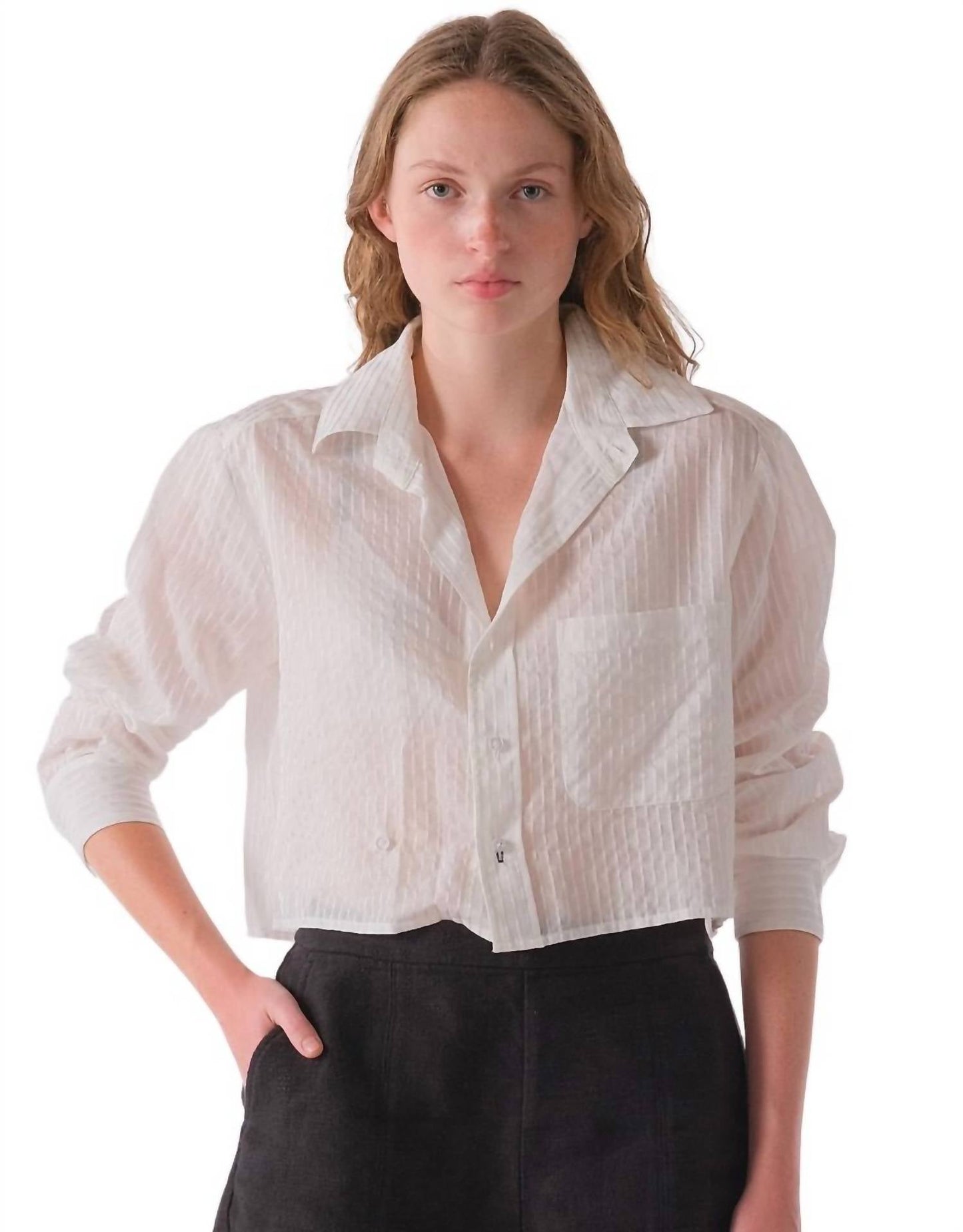 Cissa - Shorty Cotton Silk Sheer Stripe Shirt