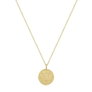 Eklexic - Women's Round Sun Pendant With Cubic Zirconia Center Stone Necklace