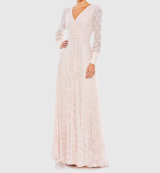 Mac Duggal - Beaded Lace Long Sleeve Wrap Over Gown