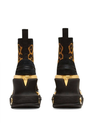 Balmain - Women's Leopard B-bold Wedge High-top Sneakers