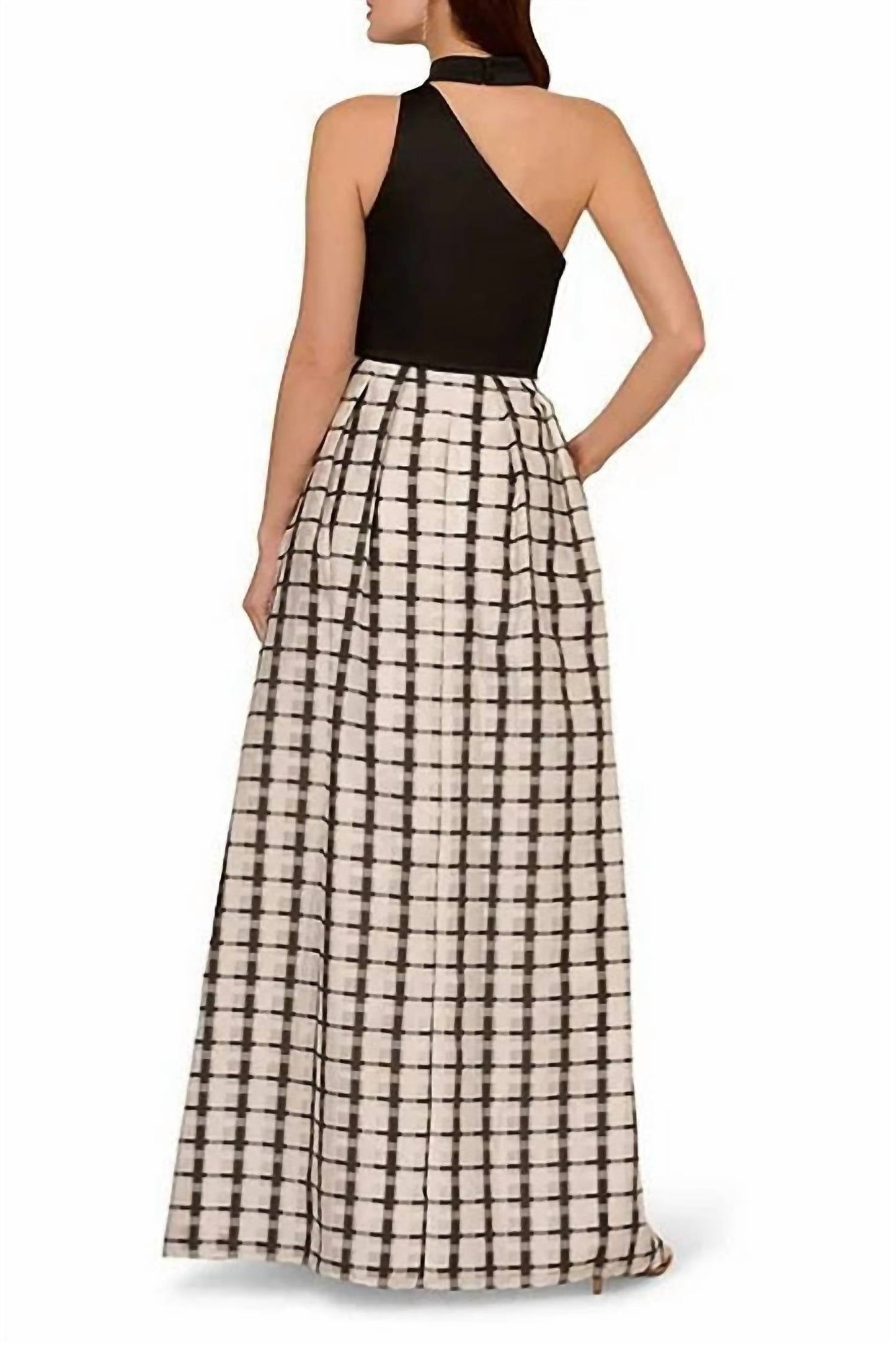 Adrianna Papell - Halter Neck Sleeveless Plaid Dress