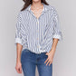 Charlie B - Striped Roll Up Long Sleeves Blouse