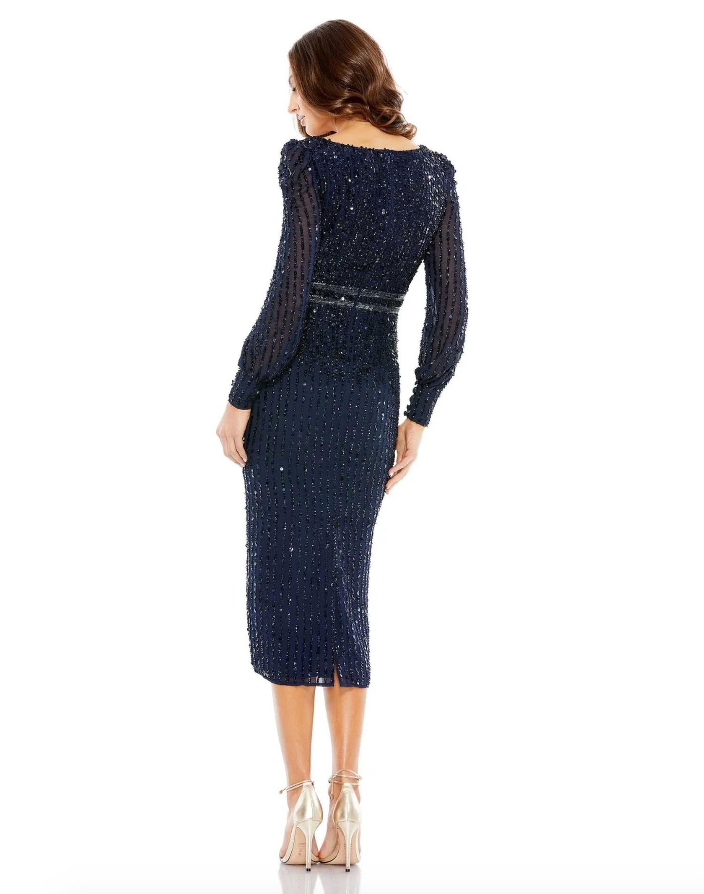 Mac Duggal - Long Sleeve Fitted Tea Length Dress
