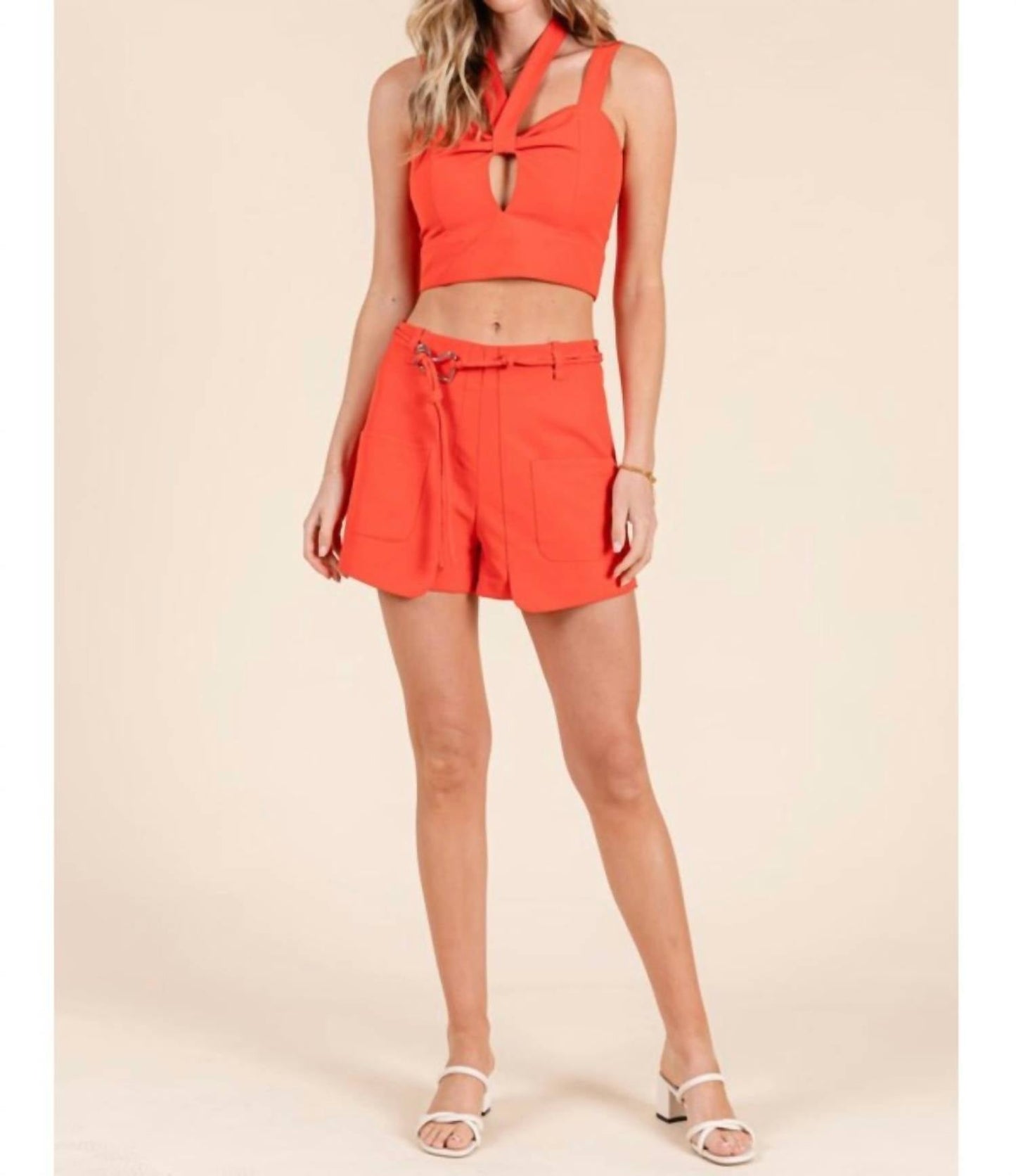 Baby Pink - Women's Keyhole Top And Shorts Set