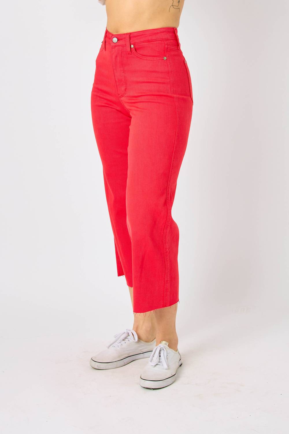 Judy Blue - High Waist Red Garment Dyed Tummy Control Crop Wide Leg