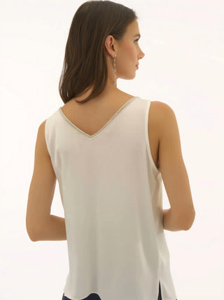 Joseph Ribkoff - Satin Sleeveless With Rhinestone Trim Top