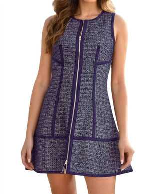 Entro - Tracy Piping Detail Front Zipper Tweed Sleeveless Dress