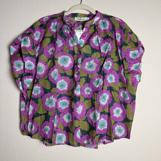 Colorblock - Floral Sleeveless Quarter Button Front Blouse