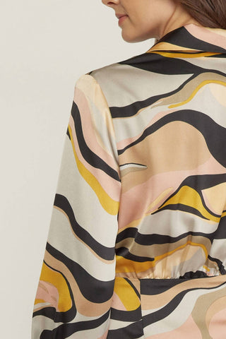 Entro - Swirl Print V-Neck Wrap Style Mini Dress