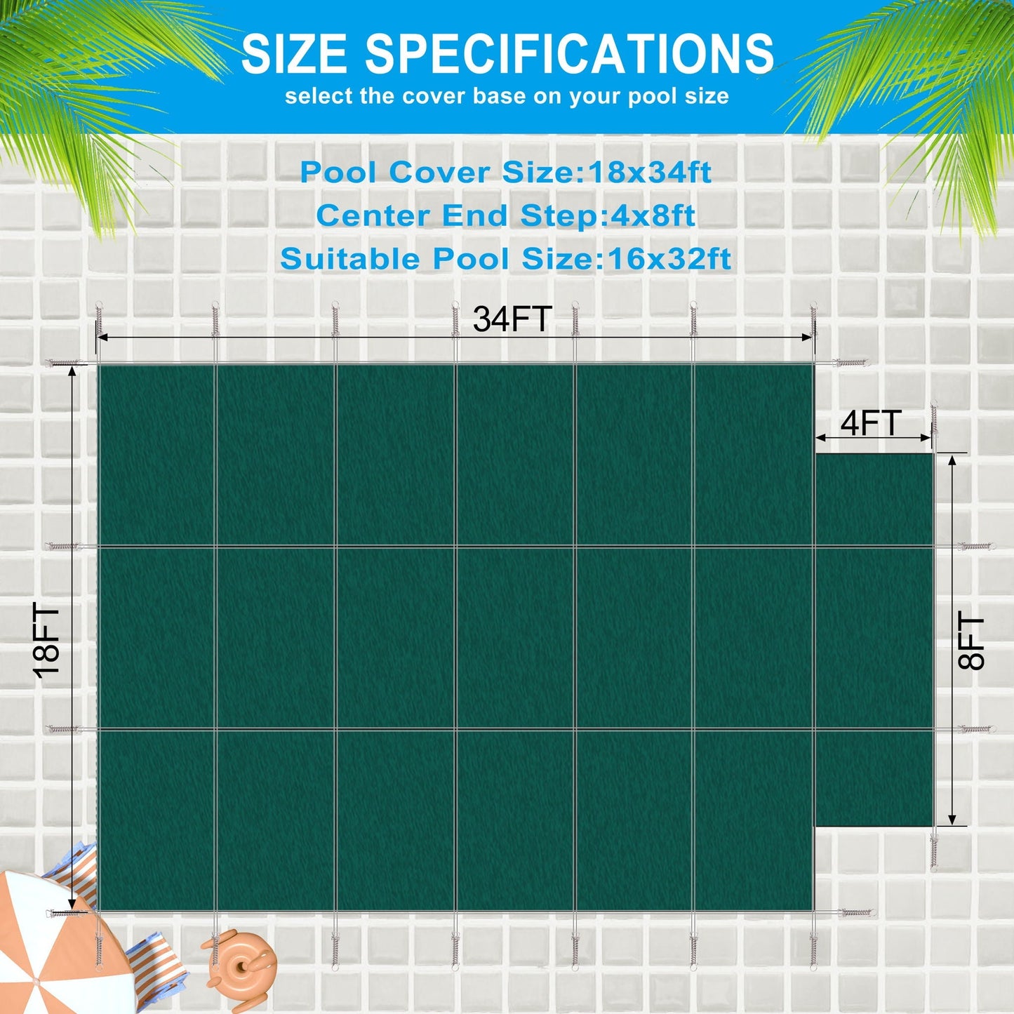 16 x 32 Ft High Strength Pool Safety Cover for Inground Pools