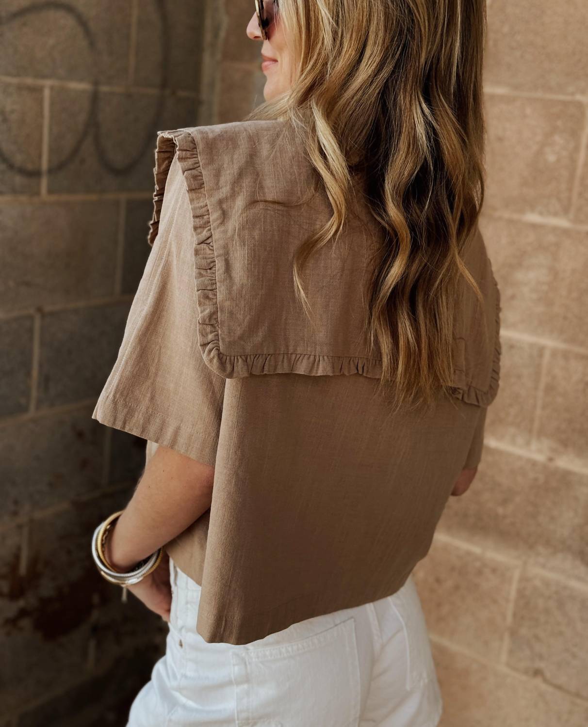 Miou Muse - Linen Collared Short Sleeve Shirt