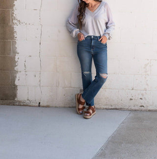 Just Black Denim - Distress Slim Straight Jeans