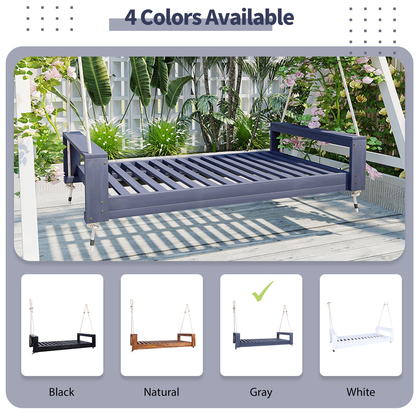 Twin Size Porch Swing Bed Seating Gray
