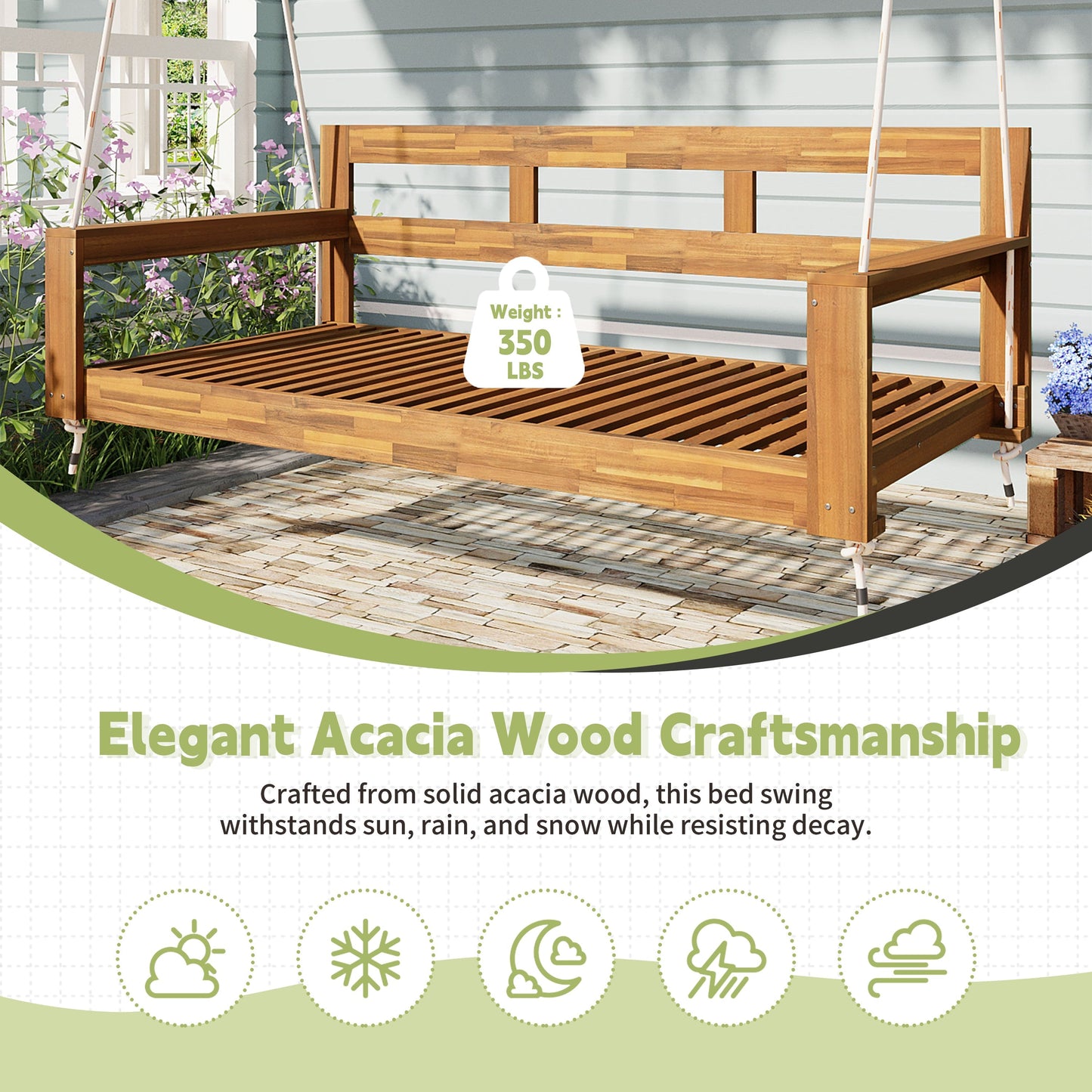 TOPMAX Patio Wooden Twin Size Porch Swing Daybed Frame