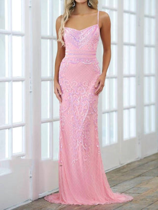 Aleta - Graceful Straight Neckline Beadwork Pattern Prom Dress