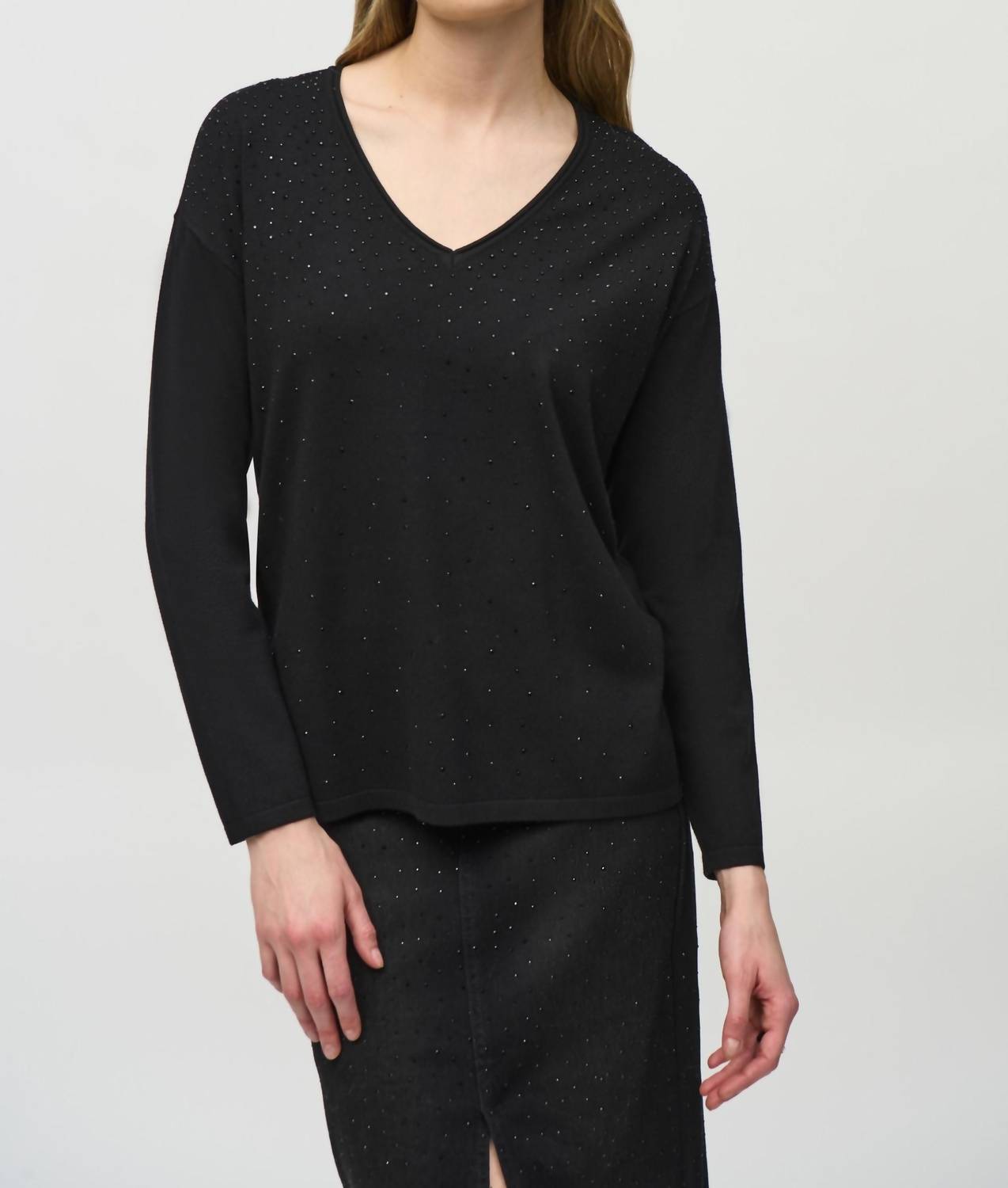 Joseph Ribkoff - Embellished V-neck Pullover Sweater