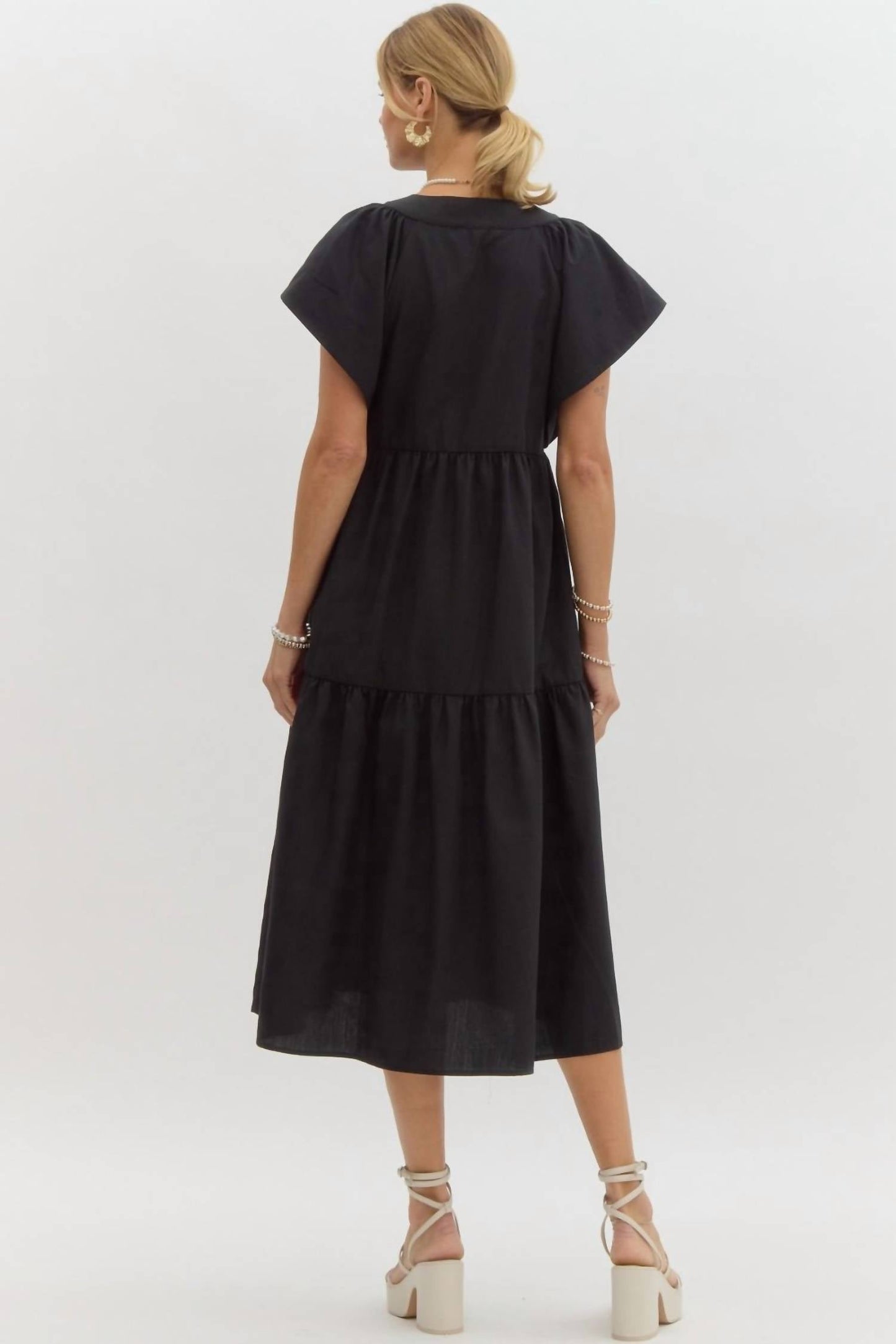 Entro - Women's Button Tiered Midi Dress