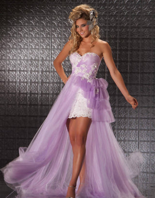 Mac Duggal - Sequined Bustier With Lace Skirt Gown