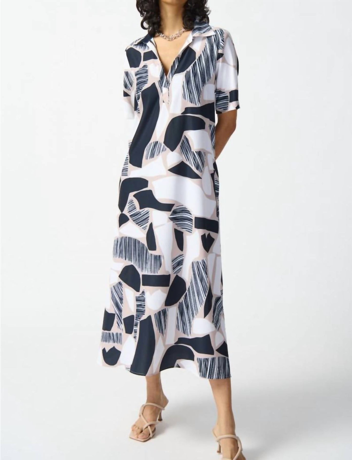 Joseph Ribkoff - Abstract Print Short Sleeve Maxi Shirt Dress