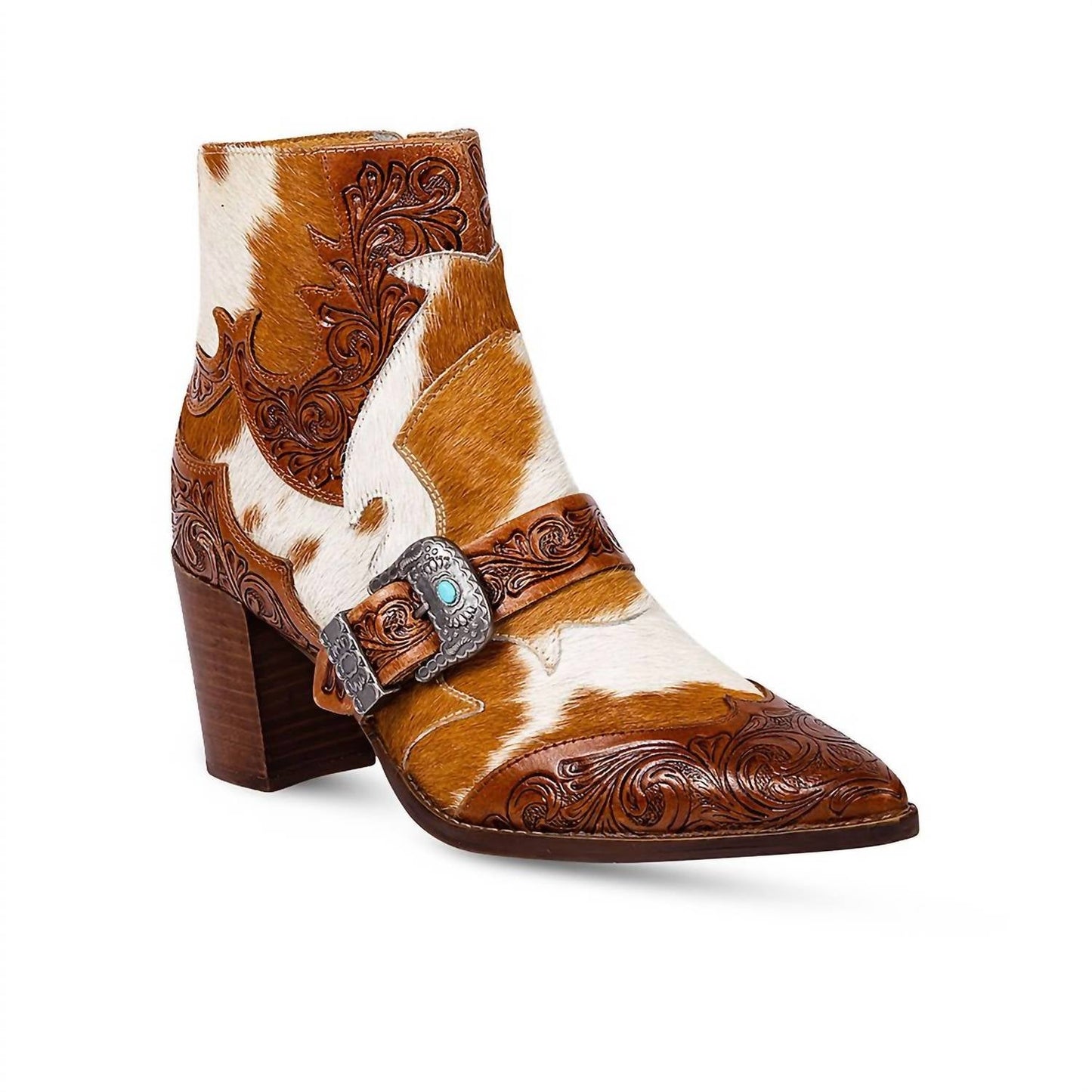 Myra - Women's Goldie Hair On Hide Tooled Boots