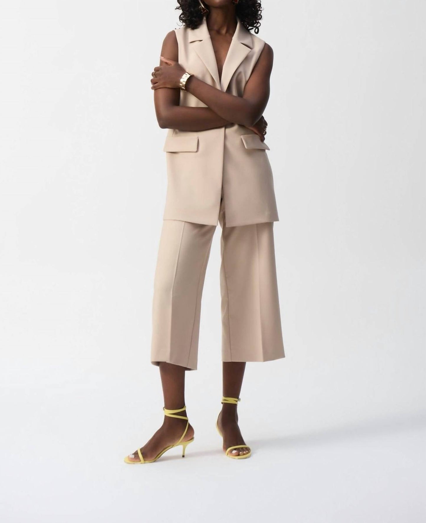 Joseph Ribkoff - Pleated Beige High-waisted Trousers