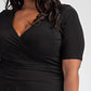 The Curve La - Plus Size Knit Surplice Midi Dress With Full Skirt
