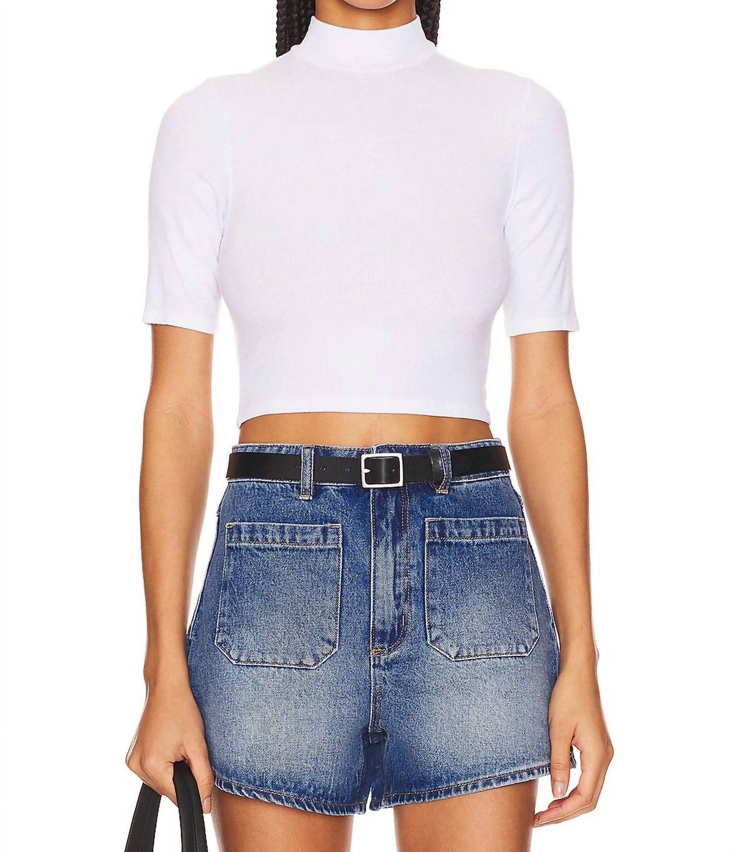 Enza Costa - SILK RIB CROPPED HALF SLEEVE MOCK NECK