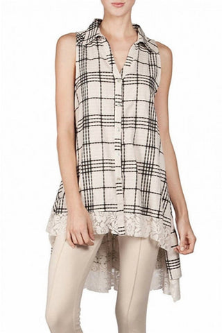 A'Reve - A'Reve Checkered Plaid Shirt Hi Lo - Ivory