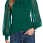 CeCe Women's Bow Neck Mixed-Media Long Sleeve Sweater