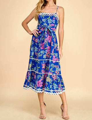 &Merci - Tropical Floral Ricrac Midi Dress