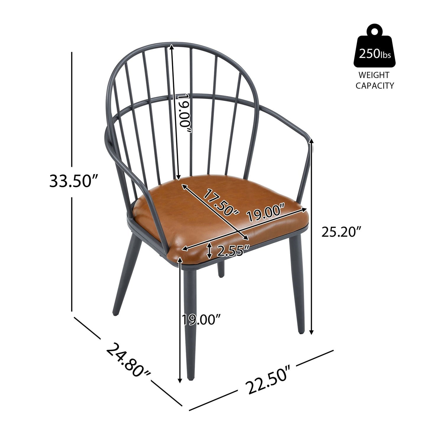Industrial Inspired Upholstered Dining Chair Set With Metal Legs (Set of 2) - Brown