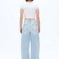 Bayeas - Super High Rise Pieced Barrel Leg Denim Jeans