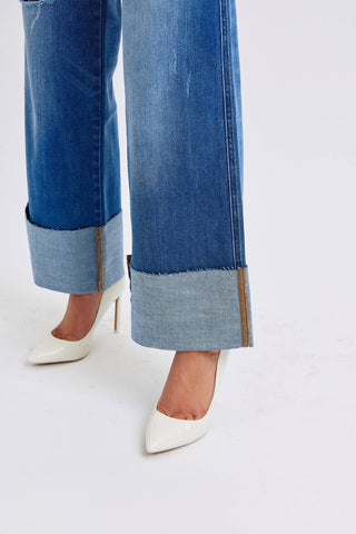 Judy Blue - High Waist Retro Wide Leg With Cuff Jeans