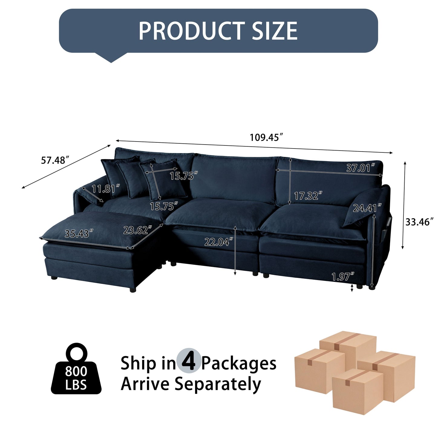 Modular Sectional Sofa Oversized Deep Seat L Shaped Couch Set for Living Room