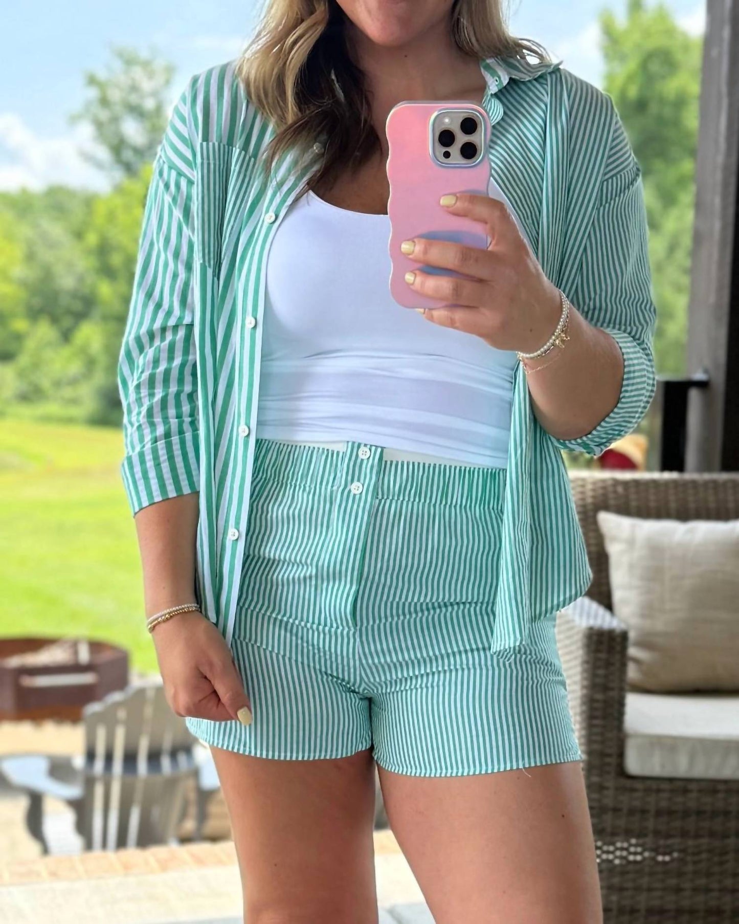 Very J - Striped Oversized Shirt Top & Shorts Set