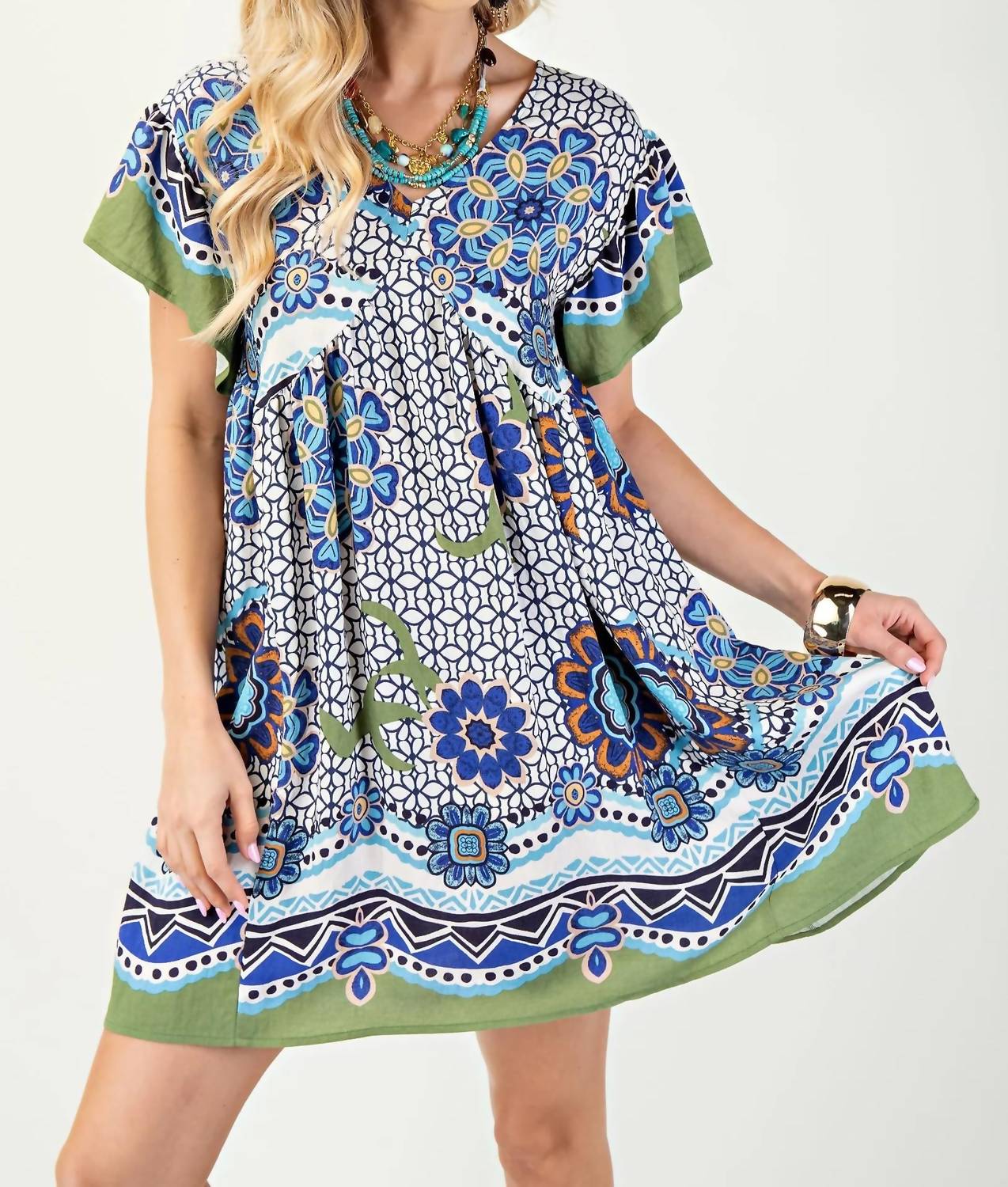 Gigio - Printed V-neck Mini Dress